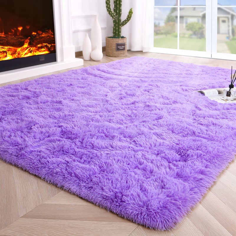 Noahas Fluffy 4x6 Purple Rugs for Bedroom Girls,Shaggy Kids Rug,Thick Shag Throw Floor Carpet,Soft Non-Slip Dorm Nursery Area Rugs for Living Room Home Decor - Image 1